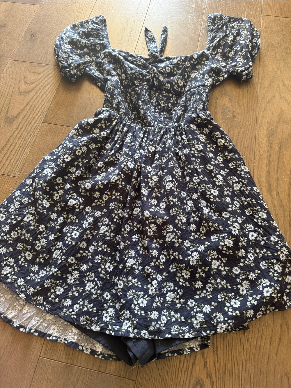 Hollister Navy Blue Floral Puff-Sleeve Mini Dress